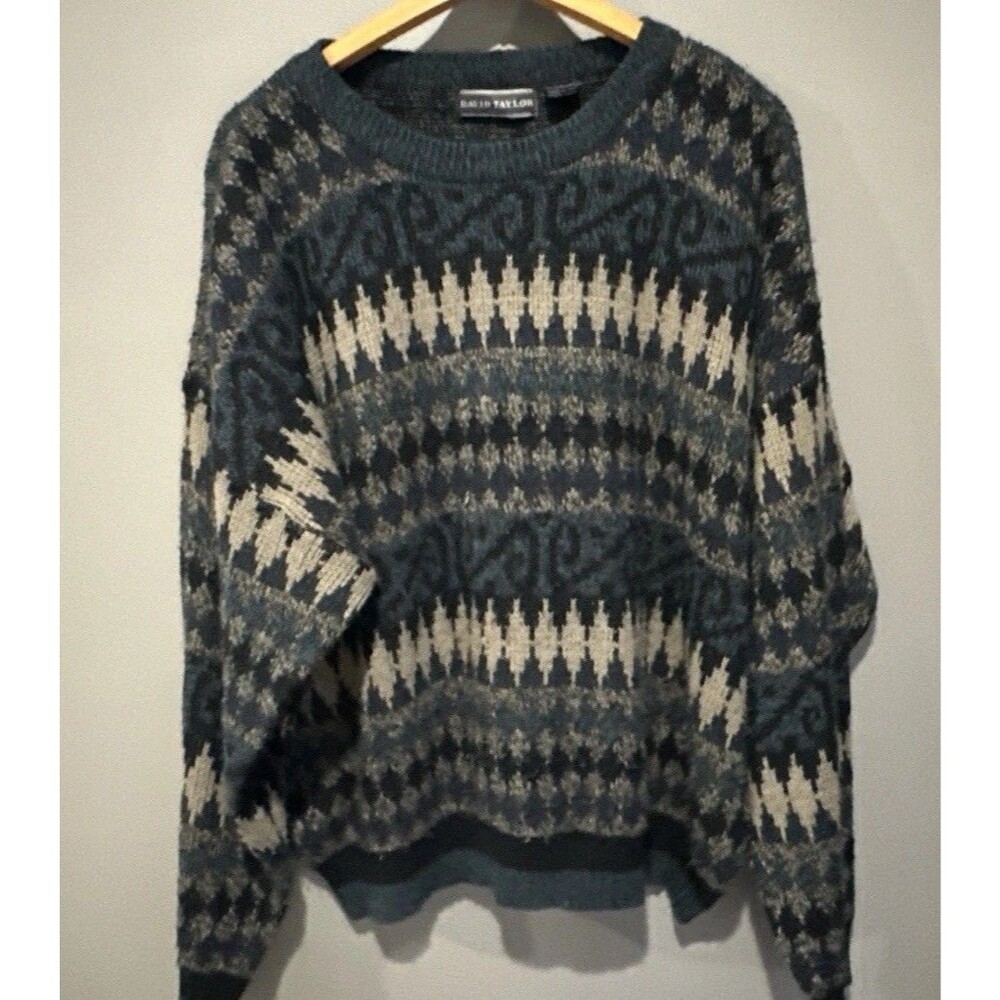 Vintage David Taylor Geometric Nordic Fair Isle Crewneck Sweater Mens 2XL